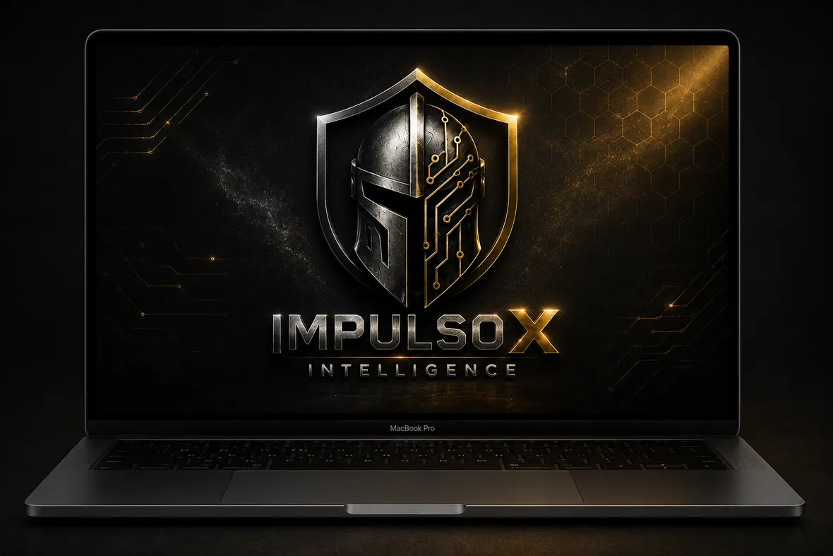 Aplicação visual da marca Impulso X em notebook